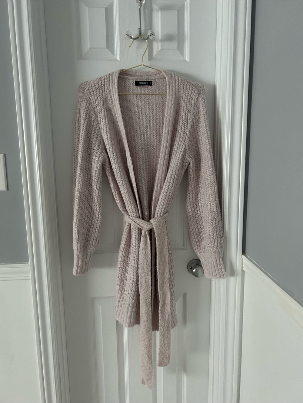Missguided + Blush Ribbed Open-Front Belted Cardigan